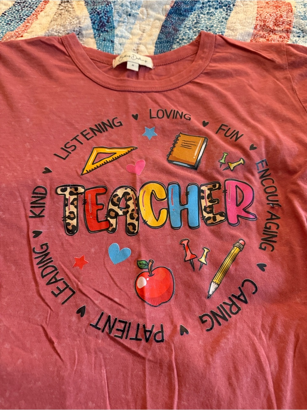 Bundle of 4 Teacher Graphic Tee in Dusty Rose, Green, Purple,